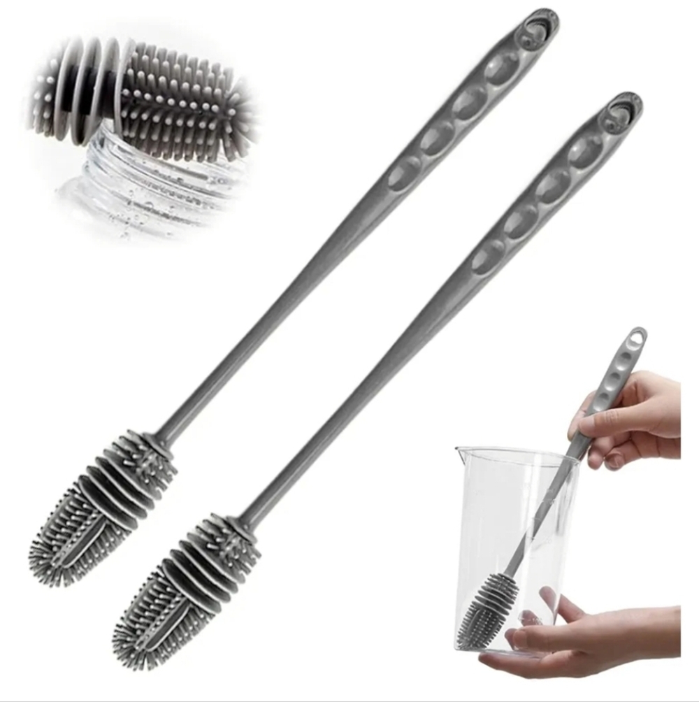 Silver Silicone Bottle Cleaning Brush Set of 2 Gray